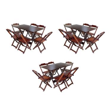 Imagem de Kit 3 Jogos de Mesa Dobravel com 6 Cadeiras de Madeira 120x70 para Restaurante e Bar - Imbuia