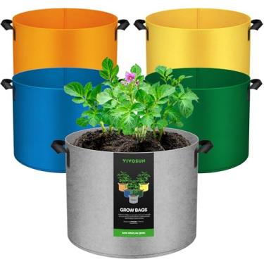 Imagem de VIVOSUN Pacote com 5 sacos coloridos de 5 galões, vasos de tecido não tecido grosso de 350 g com alças para flores, frutas e vegetais
