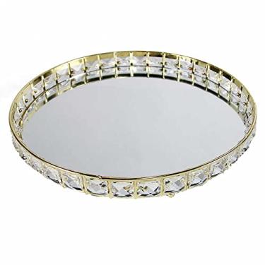 Imagem de Bandeja Decorativa Redonda Dourada Cristal com Espelho 31cm KV0257 BTC