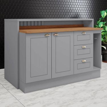 Imagem de Bancada de Cozinha Kit Ilha Gourmet Americana 2 Portas 3 Gavetas Ripado Nature/Cinza - Henn