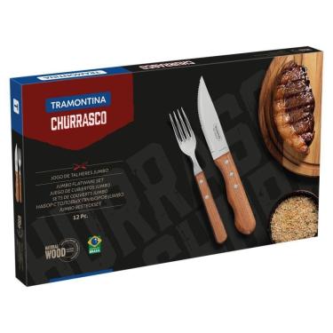 Imagem de Jogo De Talheres Jumbo Para Churrasco Tramontina Com Laminas Em Aço Inox Natural 12 Peças