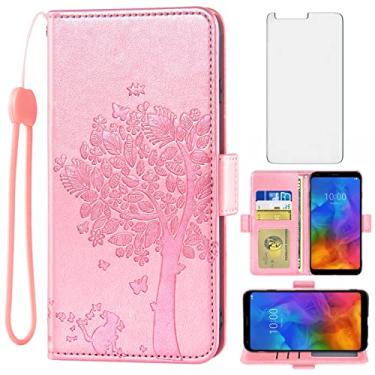 Imagem de Asuwish Capa carteira compatível com LG Q7 Q7+ Plus 7Q Alpha e protetor de tela de vidro temperado flip bolsa alça de pulso suporte para cartão de crédito capa de celular para mulheres LGQ7+ Q7plus