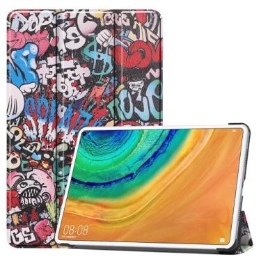 Imagem de Zrengp Capa para tablet Huawei Matepad Pro 10.8 MRX-W09/W19 (versão 2019), capa de couro leve ultra fina com suporte para Huawei Matepad Pro 10.8 MRR-W29/W39 (versão 2021) (KST-Graffiti)