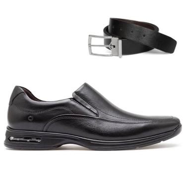 Imagem de Sapato Social De Couro Democrata Smart Comfort Ar Spot 448027 + Cinto Dupla Face