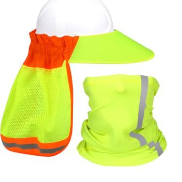 Imagem de Protetor solar com viseira de aba completa, proteja seu pescoço do sol, acessórios de construção masculinos para chapéus de proteção UV acessório de capacete com faixa refletiva, conjunto de 2 peças