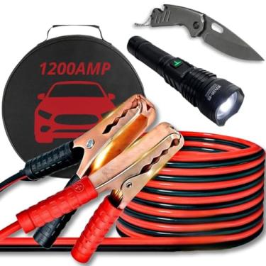 Imagem de Cabo de Carga Bateria Chupeta 1200 Amp! Inclui lanterna potente e canivete multifuncional. Ideal para carros e caminhões