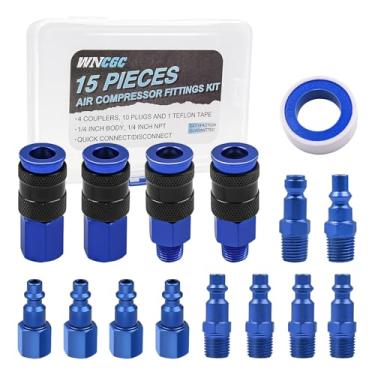 Imagem de WNCGC Kit de encaixe de mangueira de compressor de ar de 15 peças com estojo de armazenamento, acoplador de ar universal de 0,6 cm e kit de plugue de ar industrial