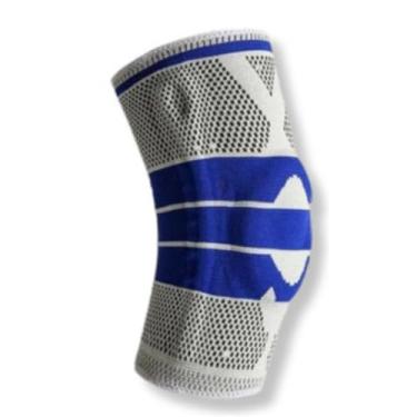 Imagem de Joelheira Ortopédica De Compressão E Estabilidade Compressiva Patelar De Silicone Com Molas Dupla Face 3D Alívio De Dor Nos Joelhos Cinza E Azul PREMIUM ONYK (P)