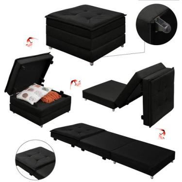 Imagem de puff dobravel quadrado estofado com rodinha vira cama solteiro bau - M