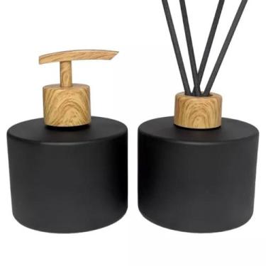 Imagem de Kit Banheiro Preto Fosco Saboneteira e Difusor Aromatizador 250ml - DE