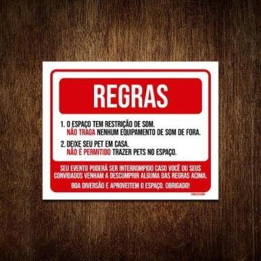 Imagem de Placa Sinalização - Regras Restrição Som Pet Em Casa 18X23 - Sinalizo