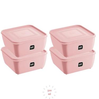 Imagem de Kit 4 Pote Plastico Rosa Quadrado 500ml  Gourmet  Fit - UZ