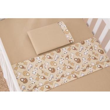 Imagem de Kit Jogo Roupa de Cama para Mini Berço Bebê 3 peças Coleção Safari. - 