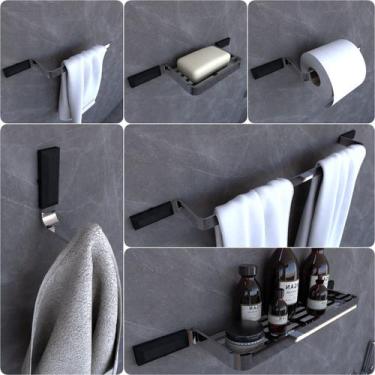 Imagem de Kit Acessórios Para Banheiro Cromado e Preto Empire 6 peças - MetalCro