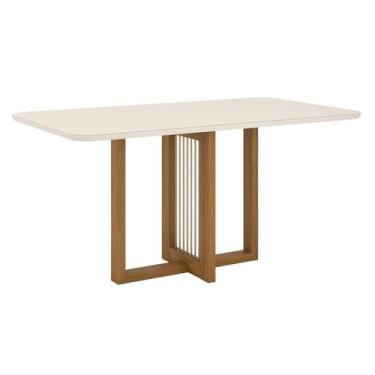 Imagem de Mesa de Jantar Natalí 160 cm Canto Arredondado com Vidro Nature Off Wh