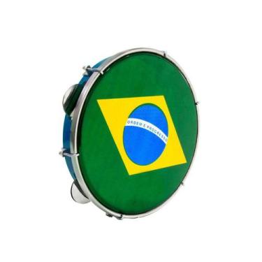 Imagem de Pandeiro Luen 10 Profissional Pele Bandeira Aro ABS 6 Afinações, Azul