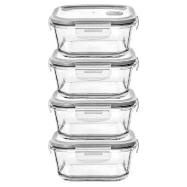 Imagem de Jogo 4 Potes Herméticos Marmita de Vidro Quadrado - Demi, Branco, 520m