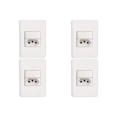 Imagem de Kit C/4 - Conjunto Perlex Aros 4X2 Branco Com Placa(1Simp...