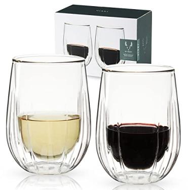 Imagem de Viski Conjunto de vinho isolado de parede dupla com design de cristal cortado - vidro borossilicato seguro para lava-louças, 368 g, conjunto de 2, transparente