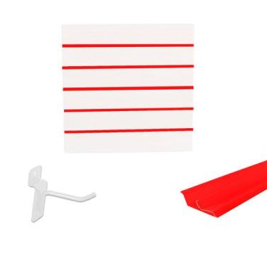 Imagem de Painel Canaletado Branco em Mdf 0,61 x 0,61m com Perfil Pvc Vermelho e