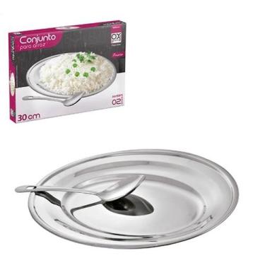 Imagem de Conjunto Bandeja Oval Para Servir Arroz Com Colher Aço Inox - Wellmix 