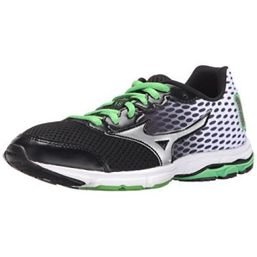Imagem de Mizuno Wave Rider 18 Tênis de corrida infantil infantil (criança pequena/grande), Preto/Verde Clássico, 2.5 Little Kid