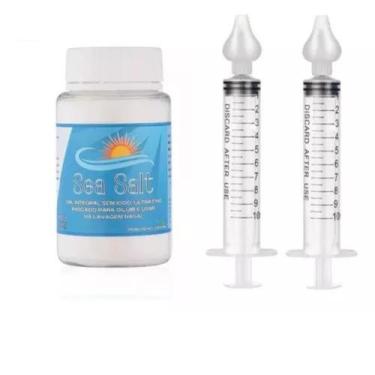 Imagem de Sal Para Lavagem Nasal 100g e 2 Seringas Aspirador Nariz - Sea Salt