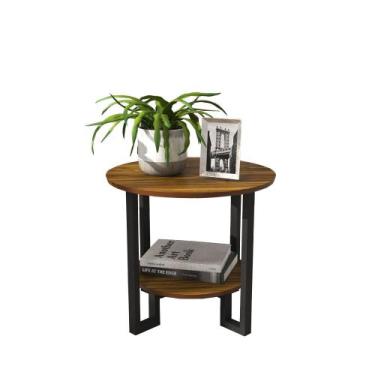 Imagem de Mesa Lateral Tulipa 2 Tampos com Pés de Ferro - Freijó - Nosso Sonho D