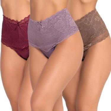 Imagem de Kit 3 Calcinhas Cintura Alta Fristyle Modeladora Com Renda Em Algodão 
