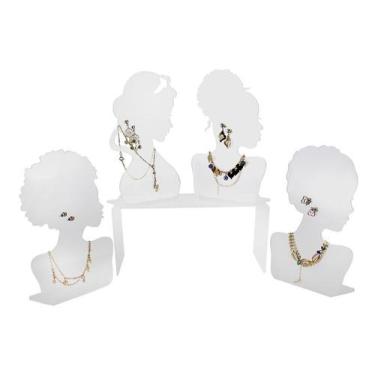 Imagem de Expositor Busto De Brinco E Colar P/ Joias  Bijuterias 4 Pç - Acriliku