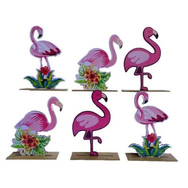 Imagem de Kit Display de Mesa 6 Peças Para Festa Flamingos MDF - Juju Brasil