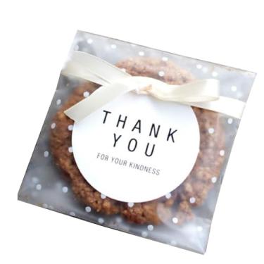 Imagem de Vasdoo Saco autoadesivo para biscoitos de celofane, saco de lembrancinhas de festa de bolinhas brancas para padaria, doces, biscoitos (9,9 x 9,9 cm, 100 peças)