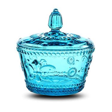 Imagem de Pote de tempero com tampa retrô nostálgico europeu com três dimensões de alívio de cor de vidro, Azul