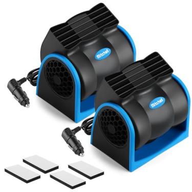 Imagem de Tujoe 2 peças de ventilador de carro 12v carro veículo ventilador de refrigeração elétrico com plugue de luz de cigarro, mini velocidade ajustável, silencioso, refrigerador de ar portátil,