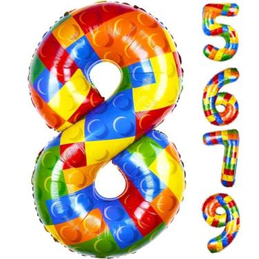 Imagem de 40 Inch Building Block Number Balloon, Number 8 Balloons Colorful Number Block Foil Balloons Big Helium Balloon Numbers for Girls Boys Birthday Brick Theme Party Decorations (Number 8)