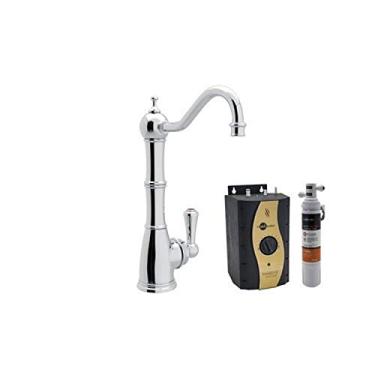 Imagem de Rohl Kit de dispensador de água quente de cozinha Perrin & Rowe U.KIT1321L-APC-2 com alavanca única e bico de coluna completo com tanque de água quente e filtro polido, cromado polido