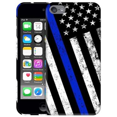Imagem de Generic Capas SM Capa para iPod Touch 7, Capa para iPod Touch 6, Capa para iPod Touch 5 - Linha Azul Fina Bandeira da Polícia dos EUA Design Grunge Impresso 3D Capa de Plástico Rígido para iPod Touch