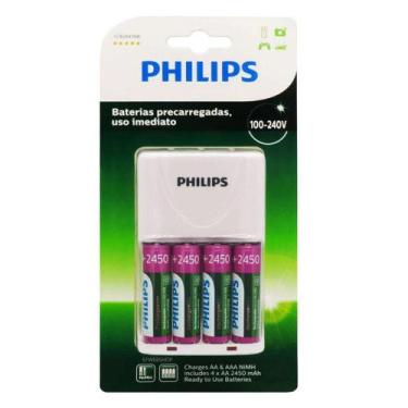 Imagem de Carregador de Pilhas Philips com 4 Pilhas Aa Recarregáveis 2450mAh SCB