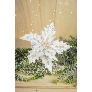 Imagem de Poinsetia Natalina Branca com Dourado - Tok da Casa