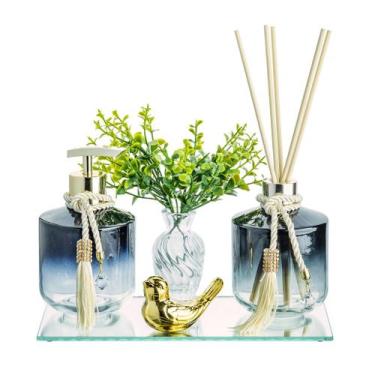 Imagem de Kit Lavabo Banheiro Luxo Porta Sabonete Aromatizador Vidro Rubi Sabone