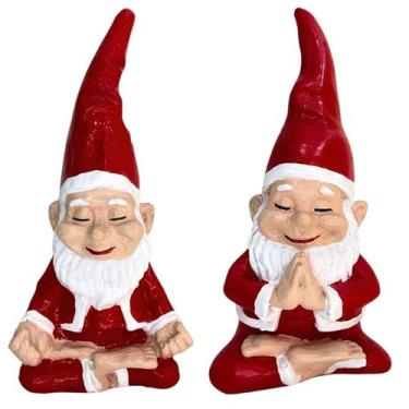 Imagem de 2 Estatua Mini Gnomo em Resina Meditando/Rezando Papai Noel Natal - LZ