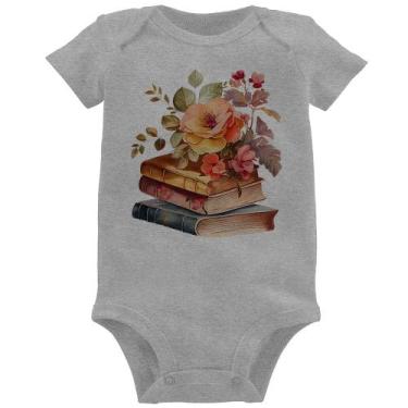Imagem de Body Bebê Livros e flores - Foca na Moda, Cinza, G