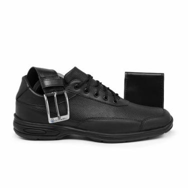 Imagem de Sapatos Masculinos Social Esporte Fino Com Cardaço Preto + Carteira e 