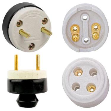 Imagem de Conjunto de Tomada + Plug Macho Polarizada 2x30a Porcelana - FOXLUX