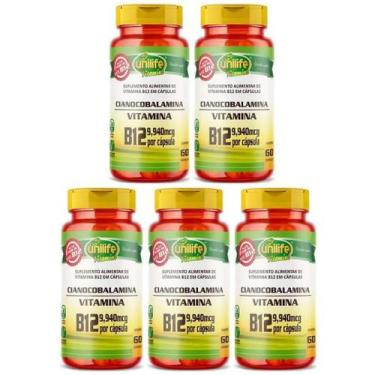 Imagem de KIT C/5 Vitamina B12 Cianocobalamina 300 Caps Vegano Unilife