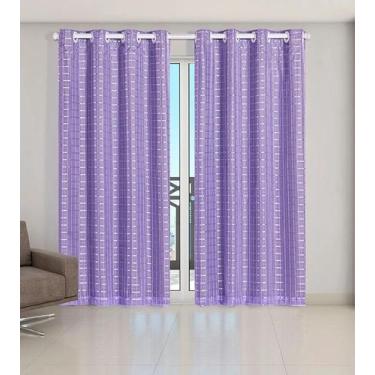 Imagem de Cortina Voil Xadrez Para Sala, Quarto e Cozinha 2,80 x 1,40 Lilás - CO
