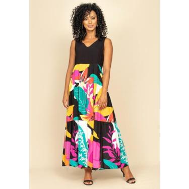 Imagem de Vestido Regata Longo Peri Viscose Camadas Estampa Bioma de Pampa - Ama