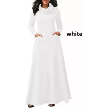 Imagem de Vestido Longo Mangas Longas Bolso Canguru - IND DA MODA, Branco, G