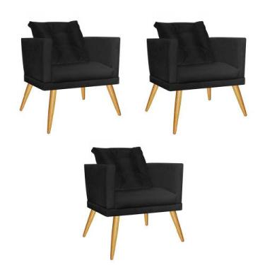 Imagem de Kit 03 Poltrona Cadeira Milena Confort Com almofada Sala Recepção Escr