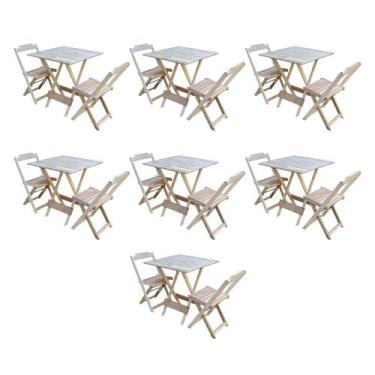 Imagem de Kit 7 Jogos de Mesa Dobravel com 2 Cadeiras de Madeira 70x70 para Rest